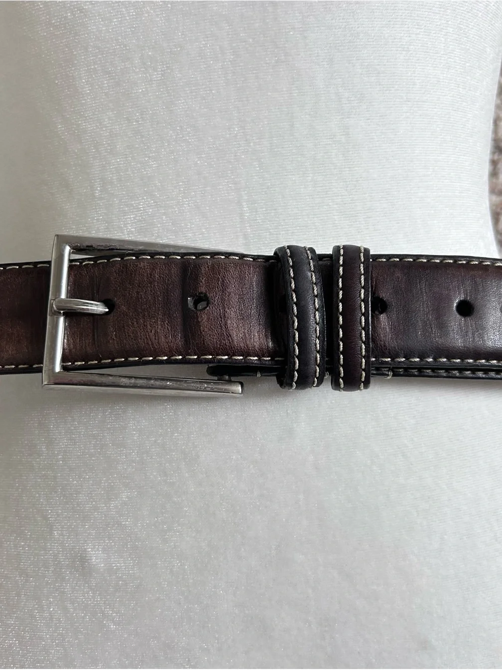 Mens Brown Genuine GrainLeather Belt with Contrast Stitching Size 44